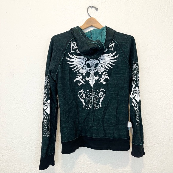 Affliction Reversible Hoodie Teal Green Medium M - Picture 7 of 16